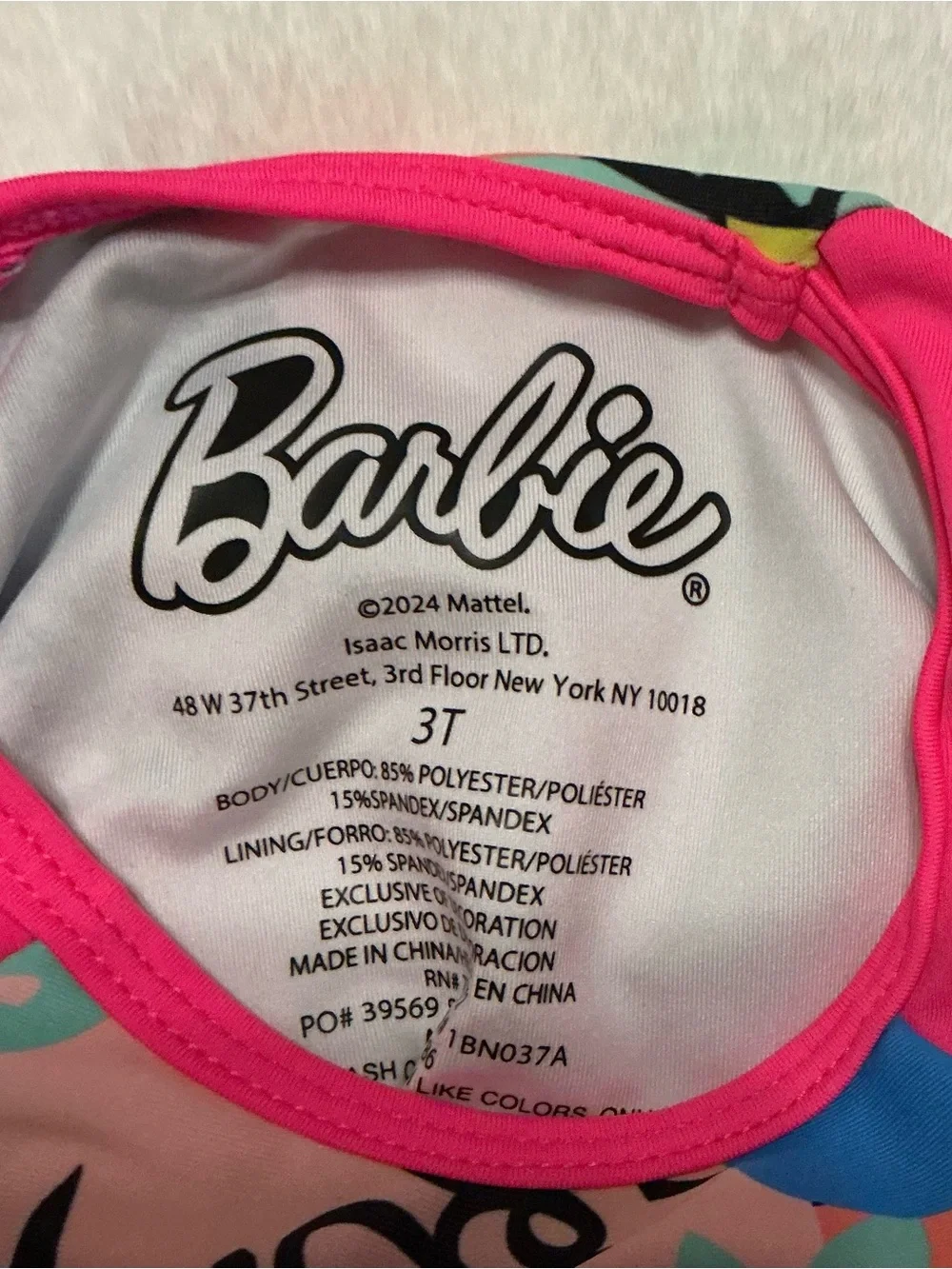 Barbie Neon Pink Tropical Print Long-Sleeve Rashguard Bikini